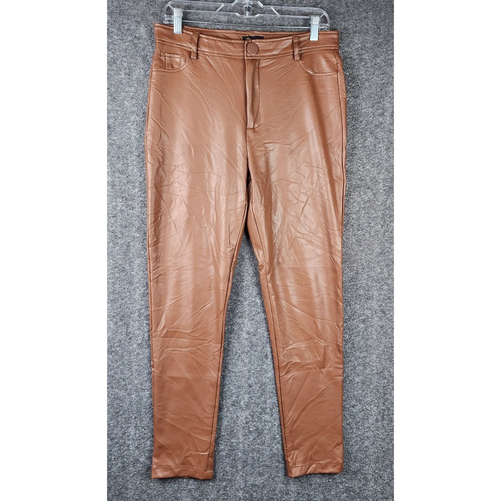 Shine Star Pants Womens L SP4496E Brown Faux Leather Skinny High Rise EUC